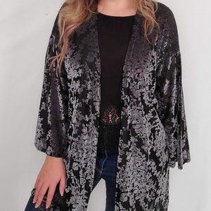 SALE - Black Velvet Shimmery Floral Cardigan lightweight NYE Outfit